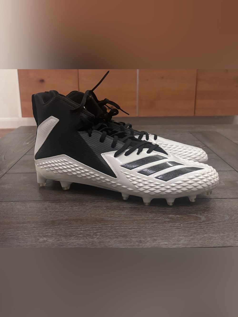 New w/o Tags: Men’s Adidas Freak Mid MD - Black & White Football Cleats, Size 15